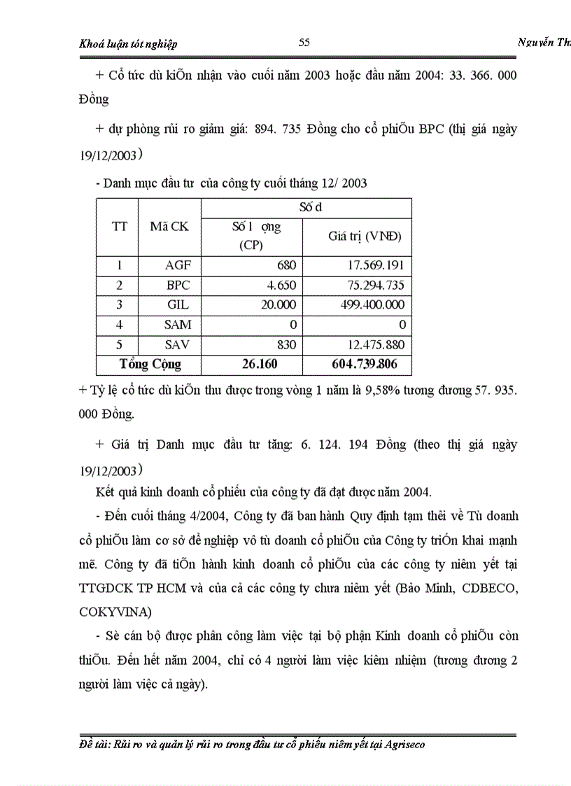 image for page Rủi ro và quản lý rủi ro trong đầu tư cổ phiếu niêm yết tại Agriseco