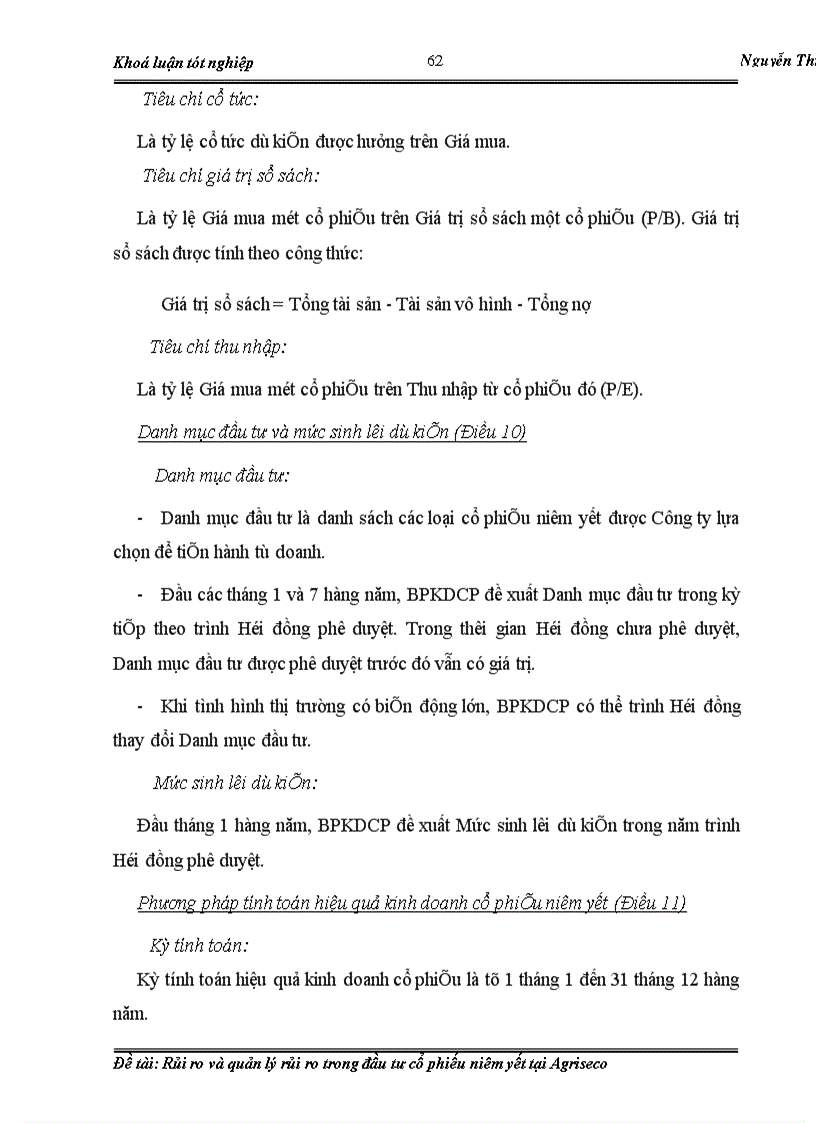 image for page Rủi ro và quản lý rủi ro trong đầu tư cổ phiếu niêm yết tại Agriseco