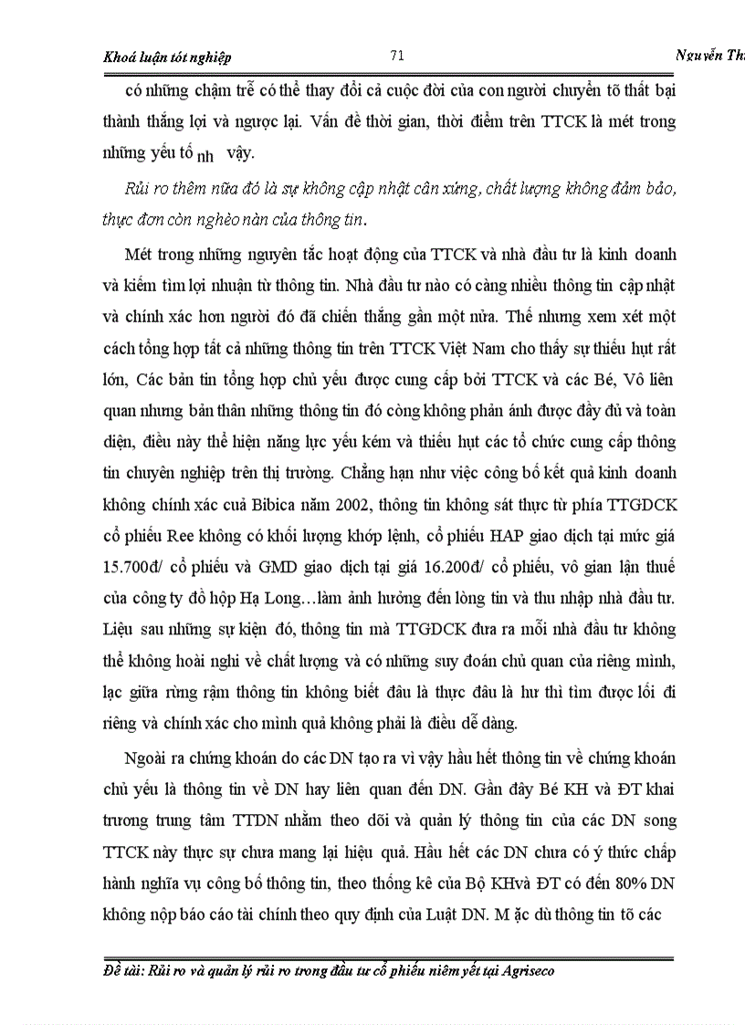 image for page Rủi ro và quản lý rủi ro trong đầu tư cổ phiếu niêm yết tại Agriseco