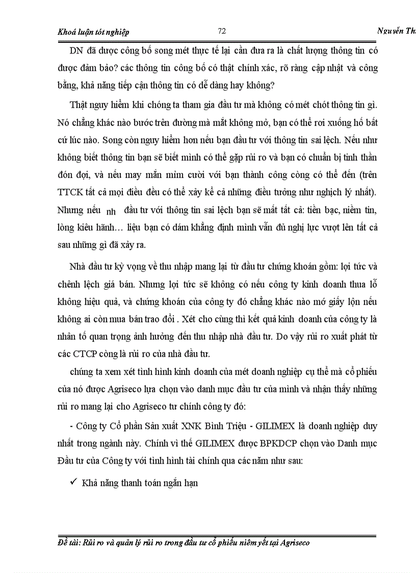 image for page Rủi ro và quản lý rủi ro trong đầu tư cổ phiếu niêm yết tại Agriseco