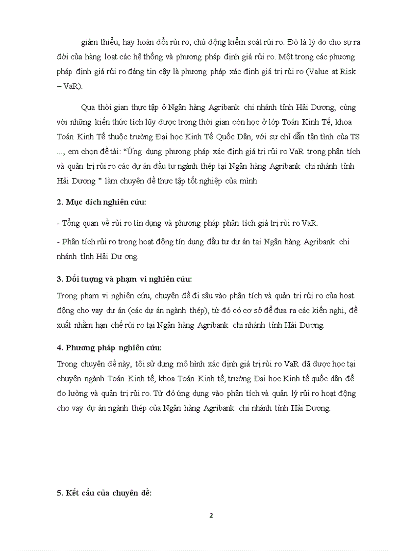 image for page Ứng dụng phương pháp xác định giá trị rủi ro VaR trong phân tích và quản trị rủi ro các dự án đầu tư ngành thép tại Ngân hàng Agribank chi nhánh tỉnh Hải Dương