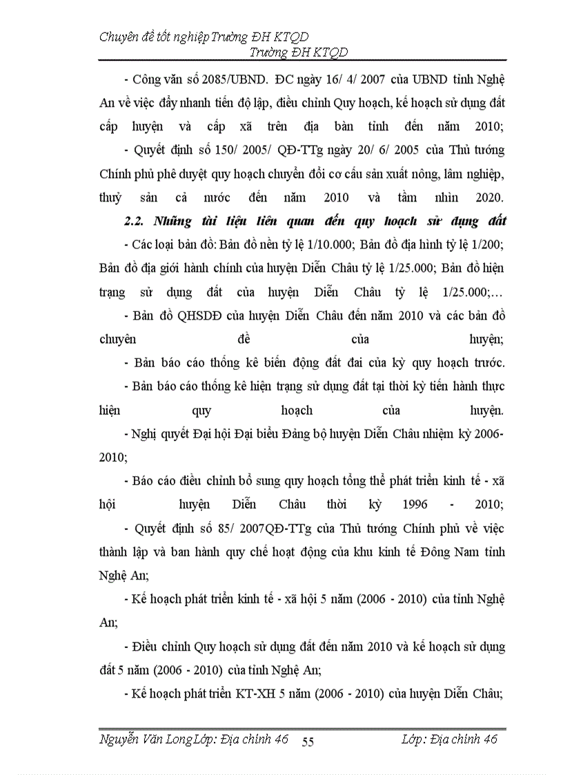 image for page Hoàn thiện công tác quy hoạch sử dụng đất đến năm 2010 của huyện Diễn Châu