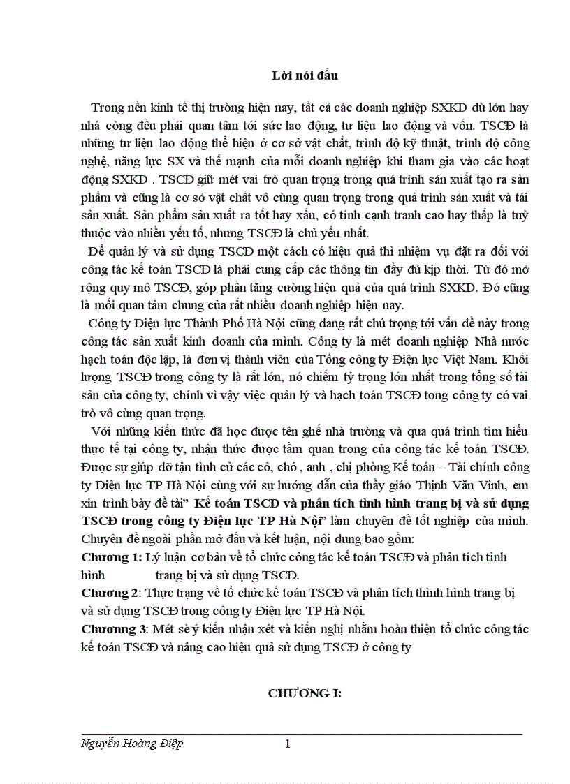 image for page Kế toán TSCĐ và phân tích tình hình trang bị và sử dụng TSCĐ trong công ty Điện lực TP Hà Nội