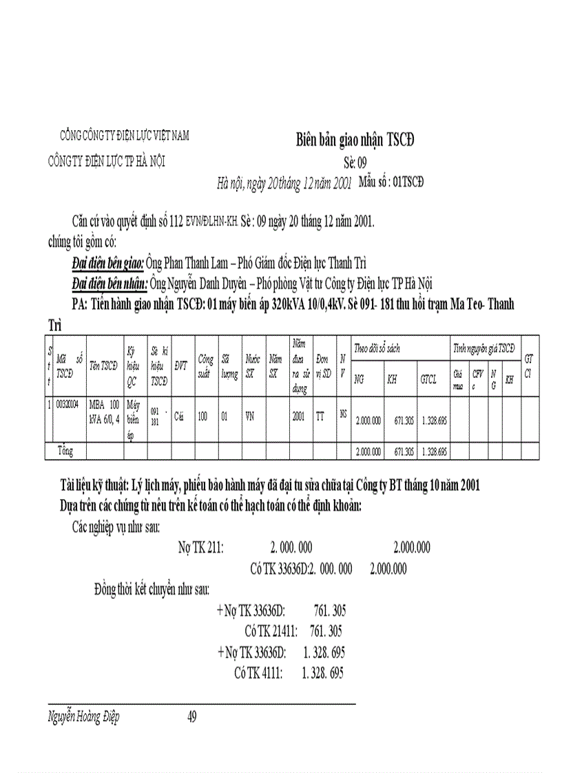 image for page Kế toán TSCĐ và phân tích tình hình trang bị và sử dụng TSCĐ trong công ty Điện lực TP Hà Nội