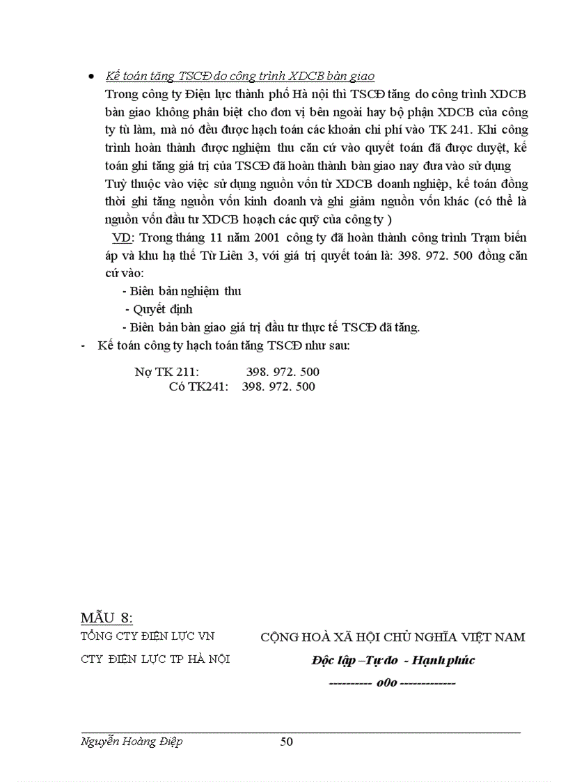 image for page Kế toán TSCĐ và phân tích tình hình trang bị và sử dụng TSCĐ trong công ty Điện lực TP Hà Nội