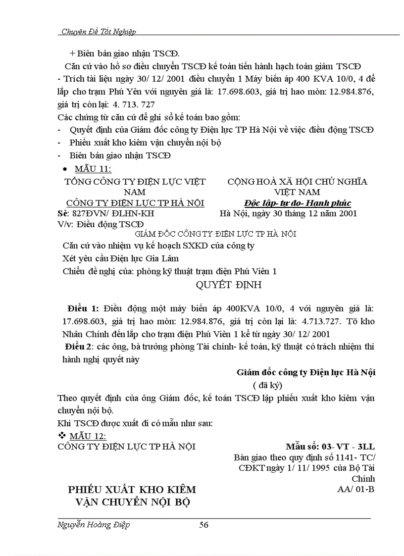 image for page Kế toán TSCĐ và phân tích tình hình trang bị và sử dụng TSCĐ trong công ty Điện lực TP Hà Nội