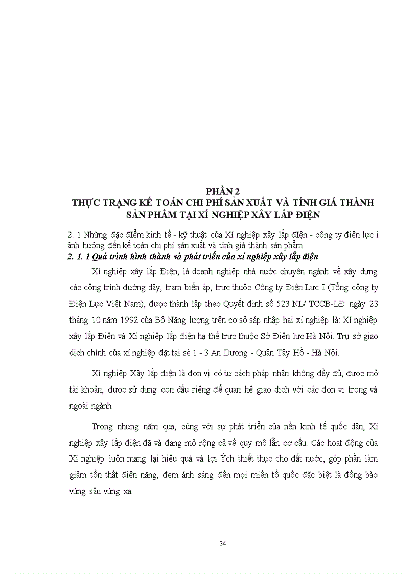 image for page Hoàn thiện công tác tổ chức hạch toán chi phí sản xuất và tính giá thành với việc tăng cường công tác quản trị tạiXí nghiệp xây lắp Điện - Công Ty Điện Lực I