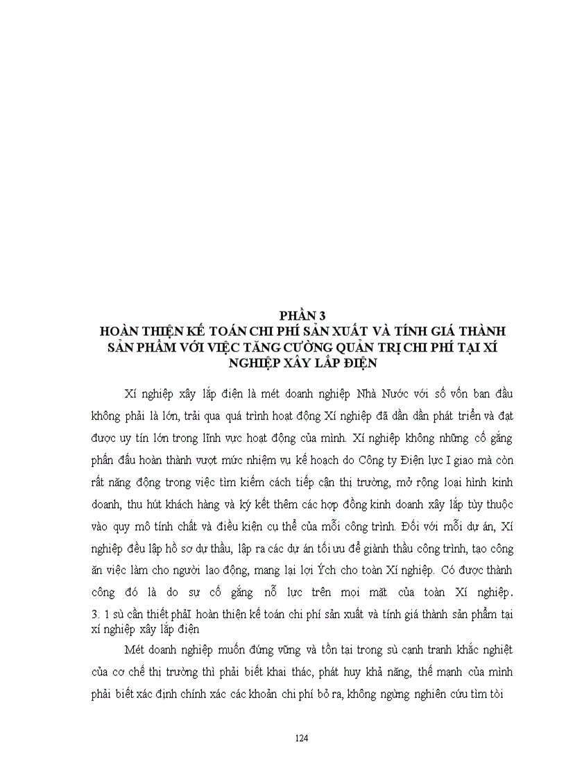 image for page Hoàn thiện công tác tổ chức hạch toán chi phí sản xuất và tính giá thành với việc tăng cường công tác quản trị tạiXí nghiệp xây lắp Điện - Công Ty Điện Lực I