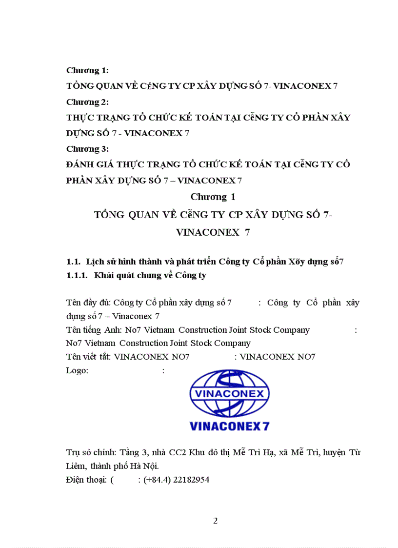 image for page Thực trạng tổ chức kế toán tại công ty cổ phần xây dựng số 7-vinaconex 7