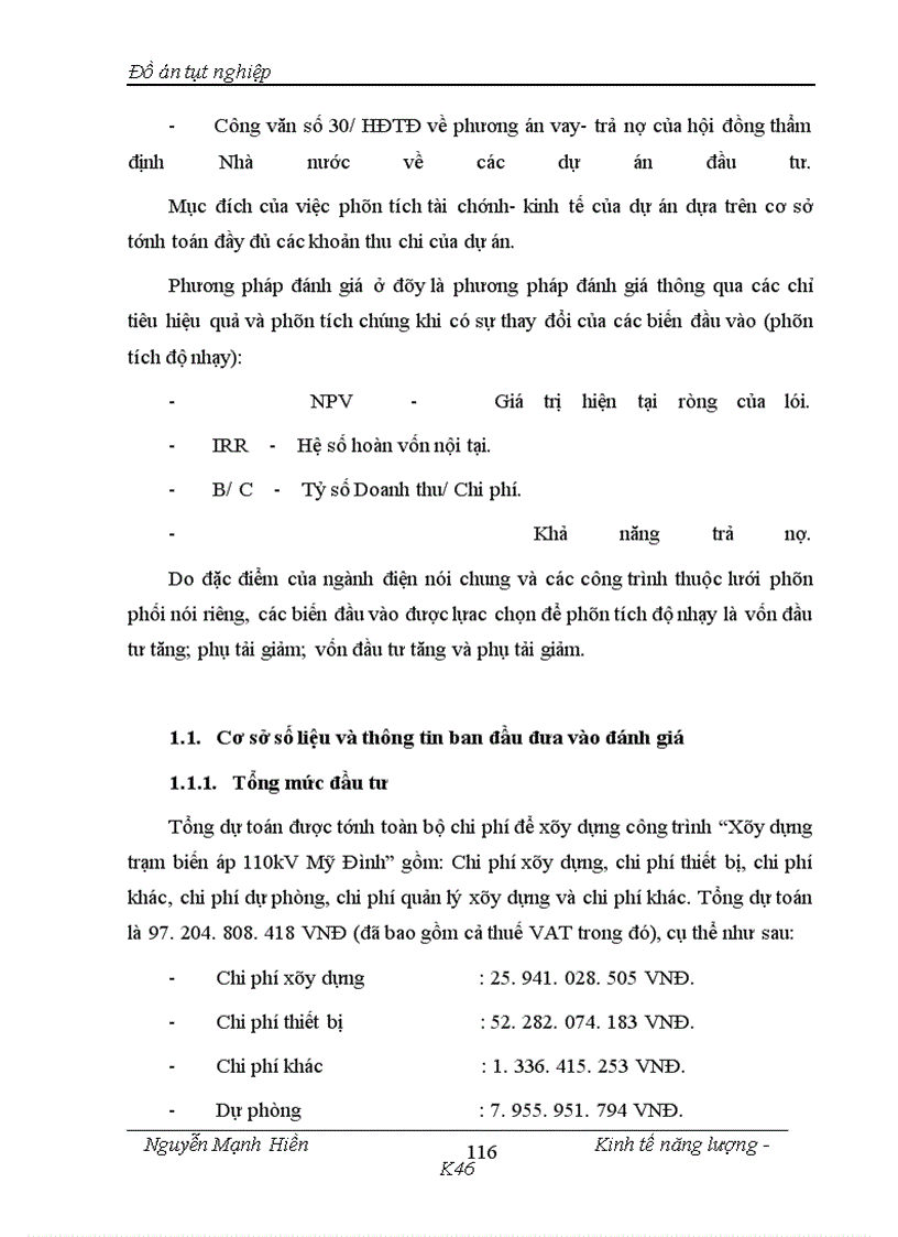 image for page Phân tích đánh giá hiệu quả dự án đầu tư xây dựng trạm biến áp 110kV Mỹ Đình