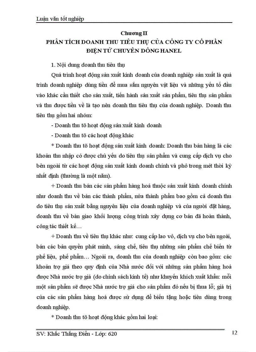 image for page Phân tích doanh thu tiêu thụ của Công ty cổ phần điện tử chuyên dụng Hanel