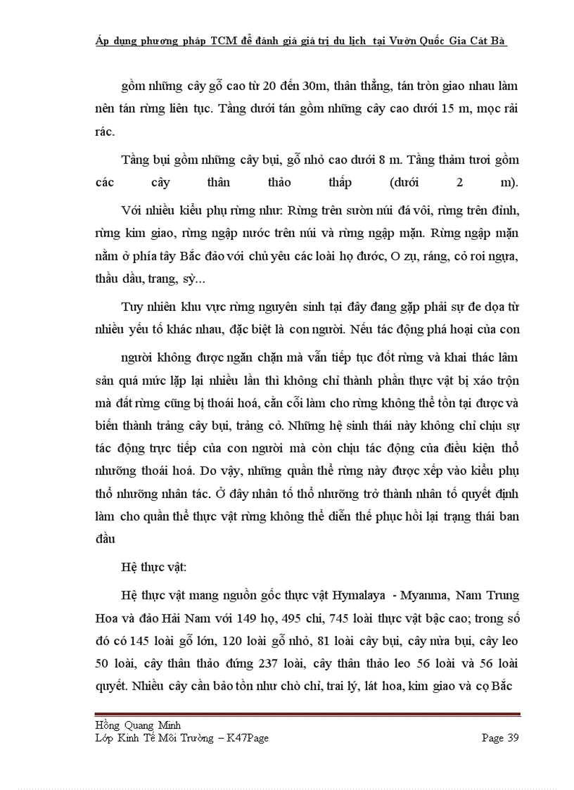 image for page Áp dụng phương pháp TCM để đánh giá giá trị du lịch tại Vườn Quốc Gia Cát Bà