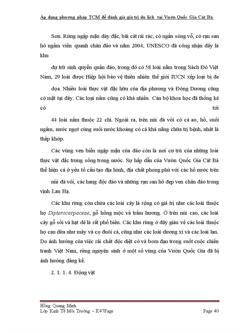 image for page Áp dụng phương pháp TCM để đánh giá giá trị du lịch tại Vườn Quốc Gia Cát Bà