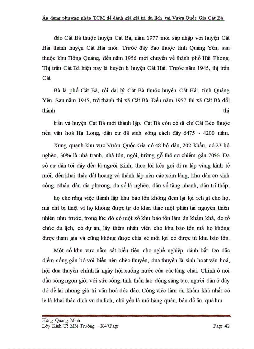 image for page Áp dụng phương pháp TCM để đánh giá giá trị du lịch tại Vườn Quốc Gia Cát Bà