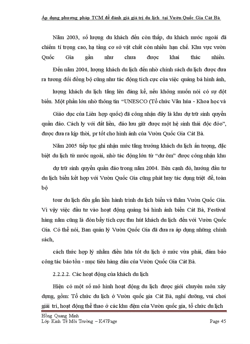 image for page Áp dụng phương pháp TCM để đánh giá giá trị du lịch tại Vườn Quốc Gia Cát Bà