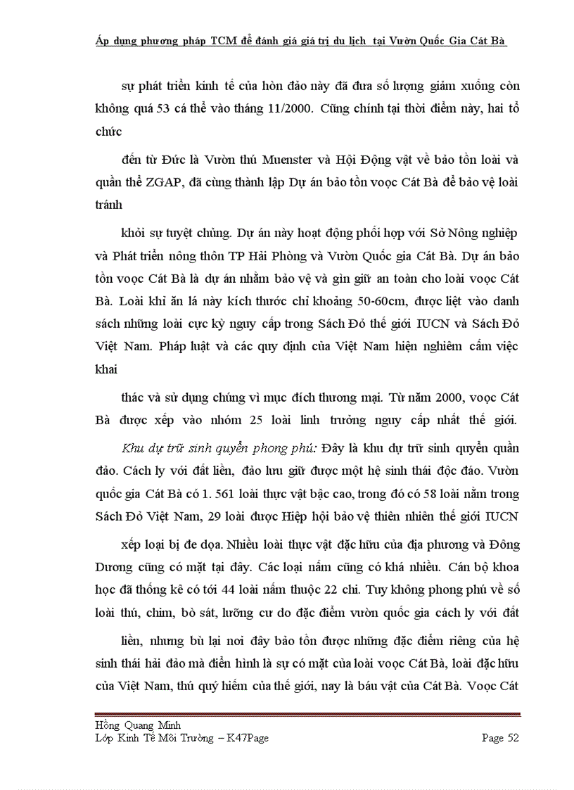 image for page Áp dụng phương pháp TCM để đánh giá giá trị du lịch tại Vườn Quốc Gia Cát Bà