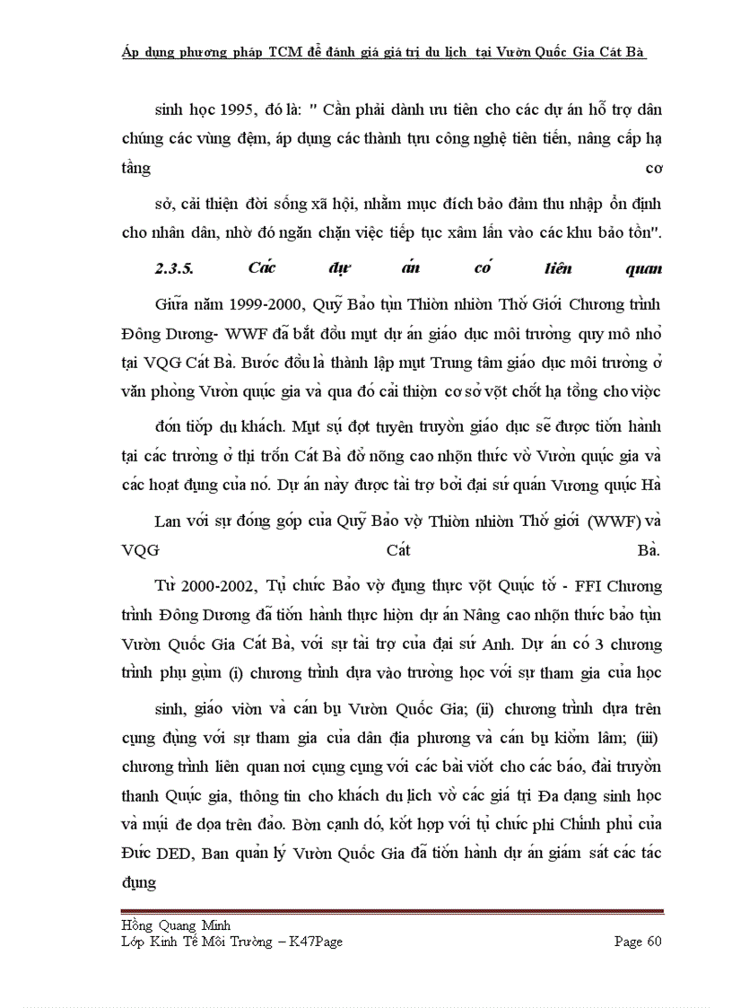 image for page Áp dụng phương pháp TCM để đánh giá giá trị du lịch tại Vườn Quốc Gia Cát Bà