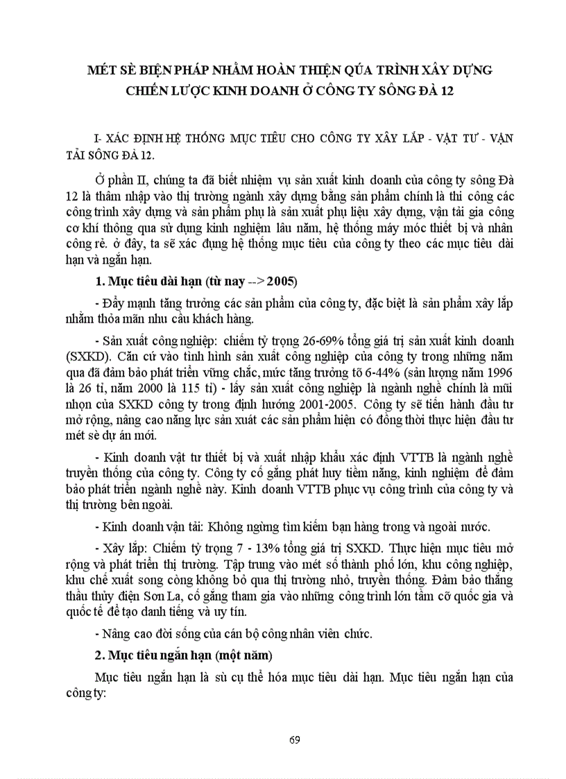 image for page Một số biện pháp chủ yếu nhằm góp phần hoàn thiện quá trình xây dựng chiến lược kinh doanh ở Công ty Xây lắp - Vật tư - Vận tải Sông Đà 12