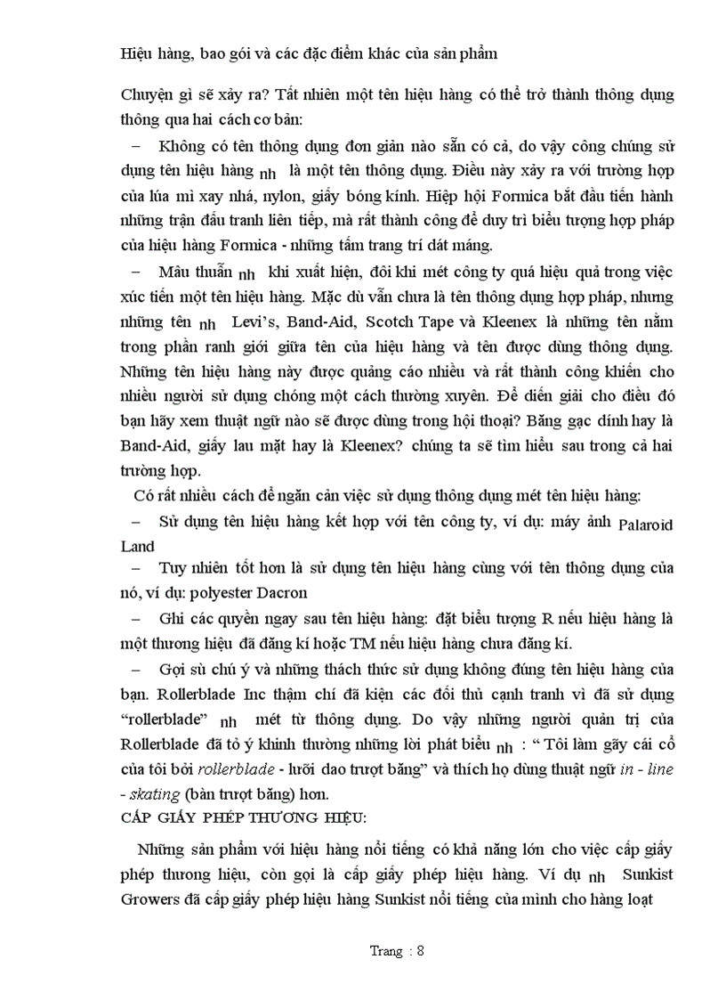 image for page Hiệu hàng, bao gói và các đặc điểm khác của sản phẩm