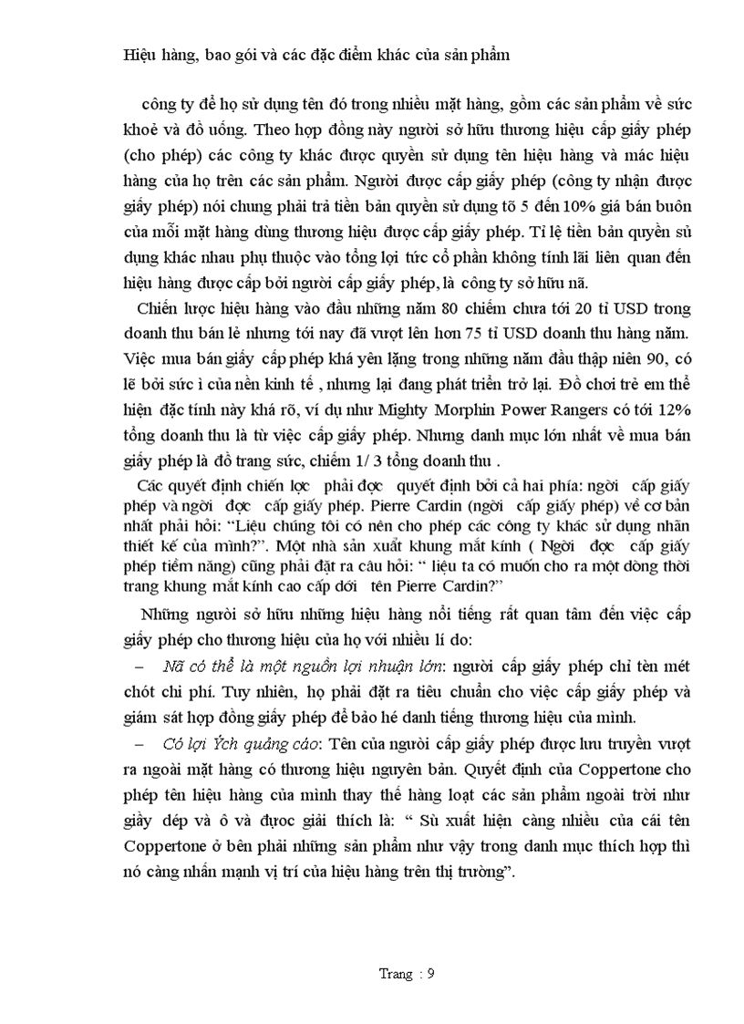 image for page Hiệu hàng, bao gói và các đặc điểm khác của sản phẩm