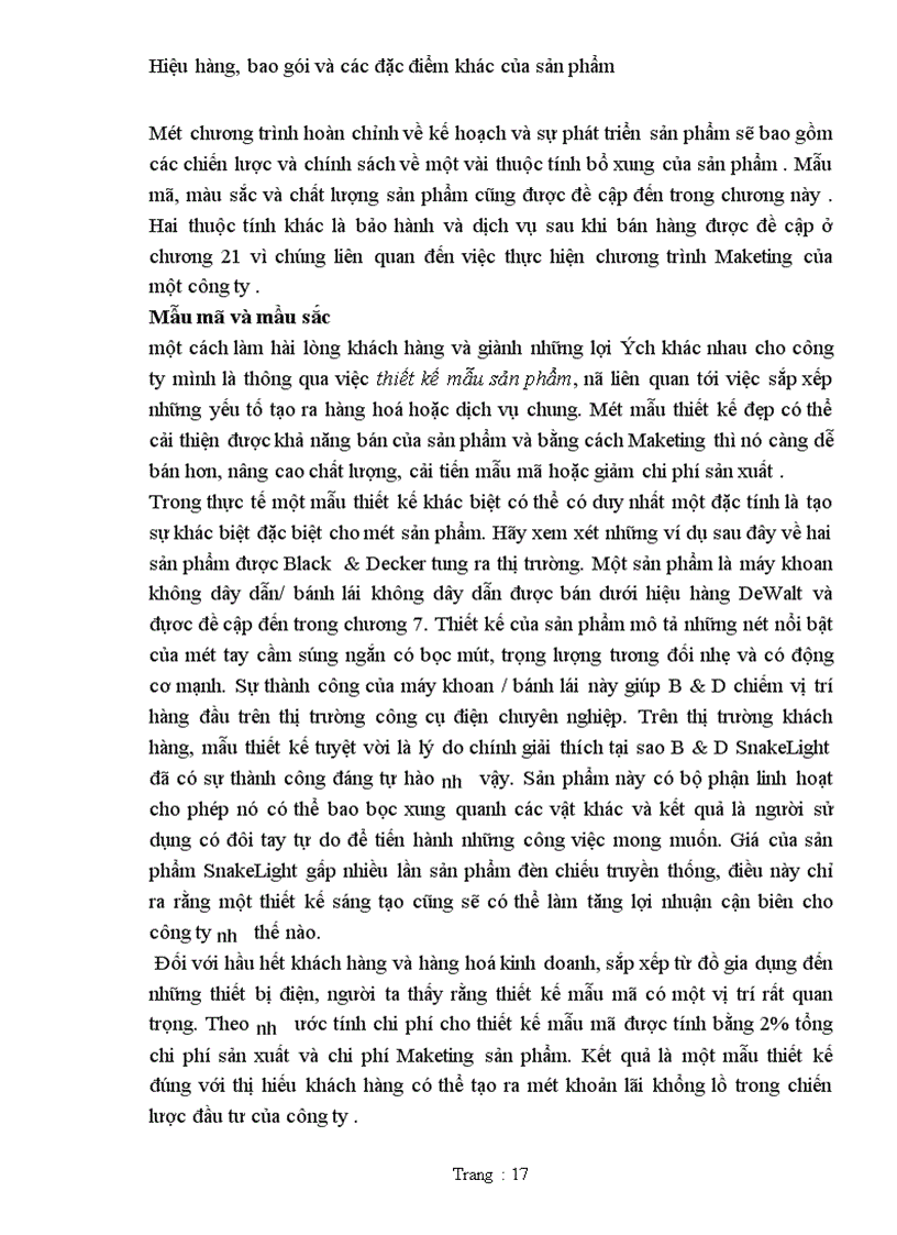 image for page Hiệu hàng, bao gói và các đặc điểm khác của sản phẩm