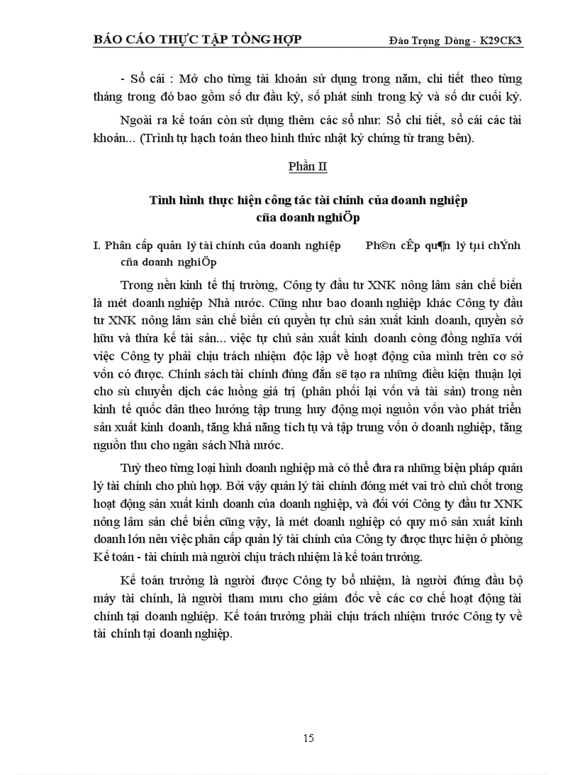 image for page Tình hình tổ chức thực hiện công tác tài chính của Công ty đầu tư XNK nông lâm sản chế biến