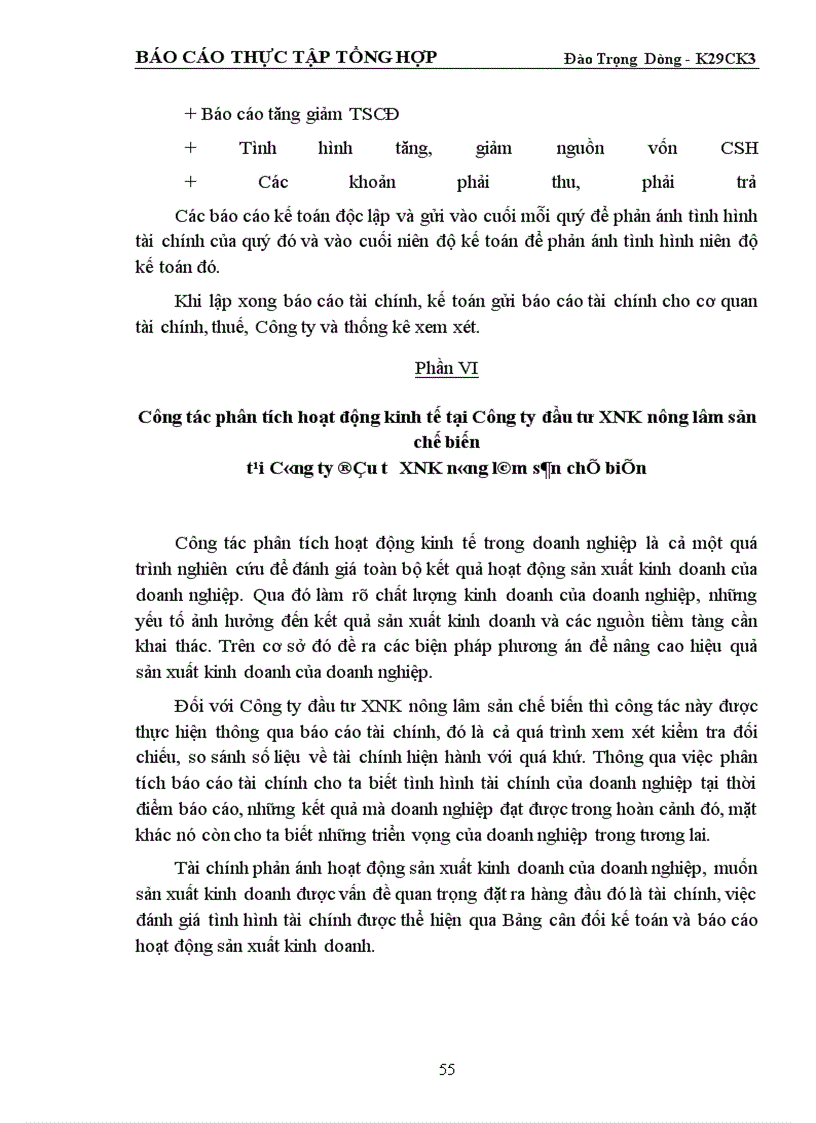 image for page Tình hình tổ chức thực hiện công tác tài chính của Công ty đầu tư XNK nông lâm sản chế biến