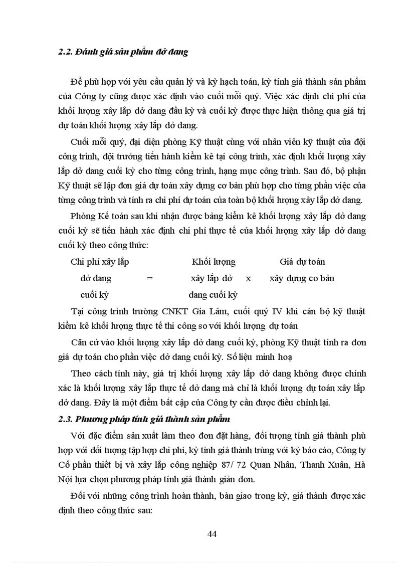 image for page Hoàn thiện kế toán chi phí sản xuất và tính giá thành sản phẩm xây lắp tại công ty Cổ phần thiết bị và xây lắp công nghiệp 87/72 Quan Nhân, Thanh Xuân, Hà Nội