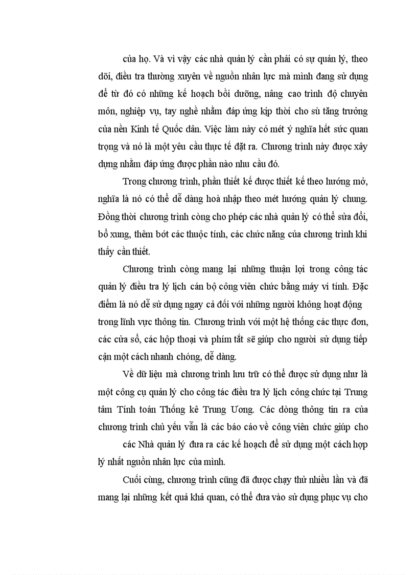 image for page Ứng dụng tin học trong công tác quản lý, điều tra lý lịch cán bộ công viên chức tại Trung tâm Tính toán Thống kê Trung Ương