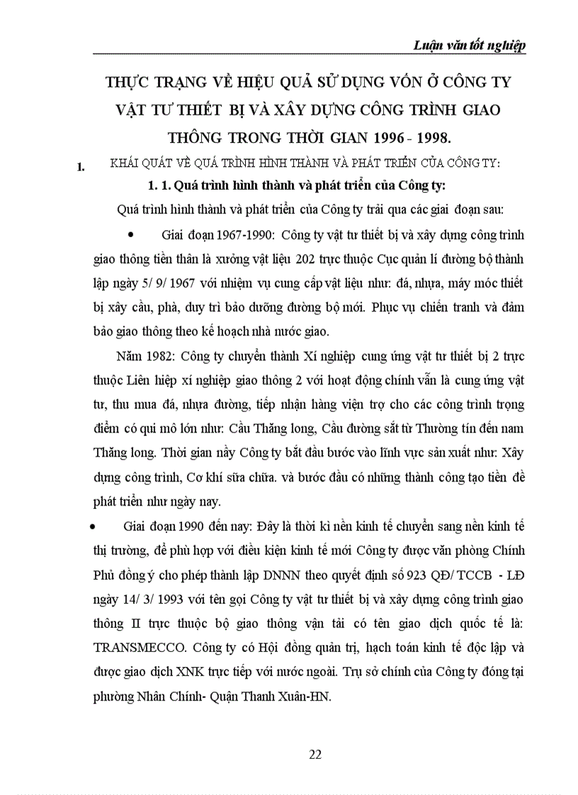 image for page Đáng giá hiệu quả sử dụng vốn ở công ty vật tư thiết bị và xây dựng công trình giao thông trong thời gian từ 1996 - 1998
