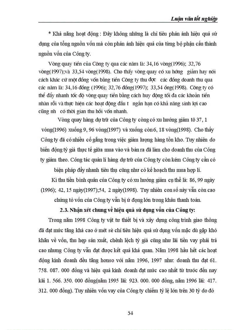 image for page Đáng giá hiệu quả sử dụng vốn ở công ty vật tư thiết bị và xây dựng công trình giao thông trong thời gian từ 1996 - 1998