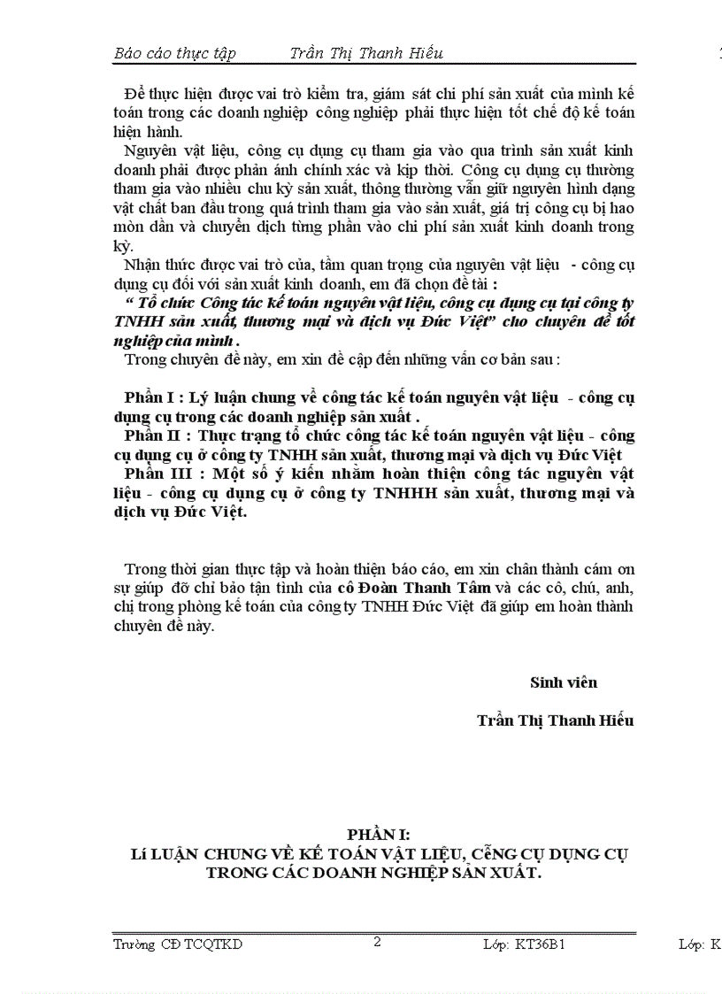 image for page Tổ chức Công tác kế toán nguyên vật liệu, công cụ dụng cụ tại công ty TNHH sản xuất, thương mại và dịch vụ Đức Việt