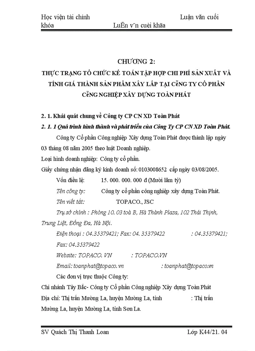 image for page Tổ chức kế toán tập hợp chi phí sản xuất và tính giá thành sản phẩm xây lắp tại Công ty cổ phần xây dựng công nghiệp Toàn Phát