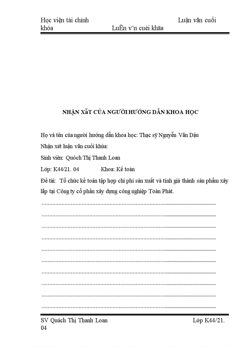 image for page Tổ chức kế toán tập hợp chi phí sản xuất và tính giá thành sản phẩm xây lắp tại Công ty cổ phần xây dựng công nghiệp Toàn Phát