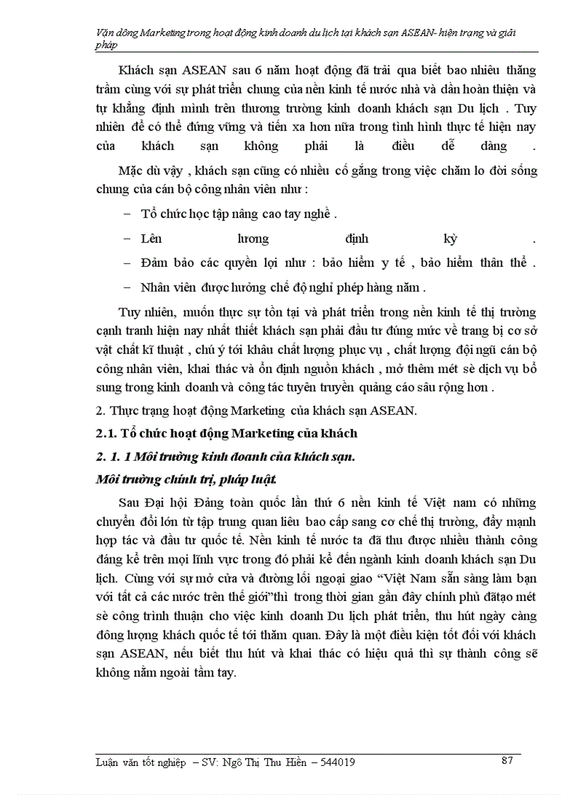 image for page Vận dụng Marketing trong hoạt động kinh doanh khách sạn- Du lịch tại khách sạn ASEAN –hiện trạng và giải pháp