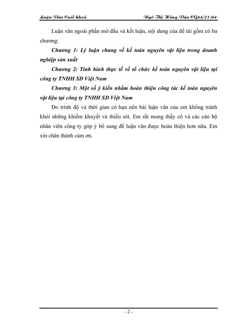 image for page Tổ chức kế toán nguyên vật liệu tại Công ty TNHH SD Việt Nam