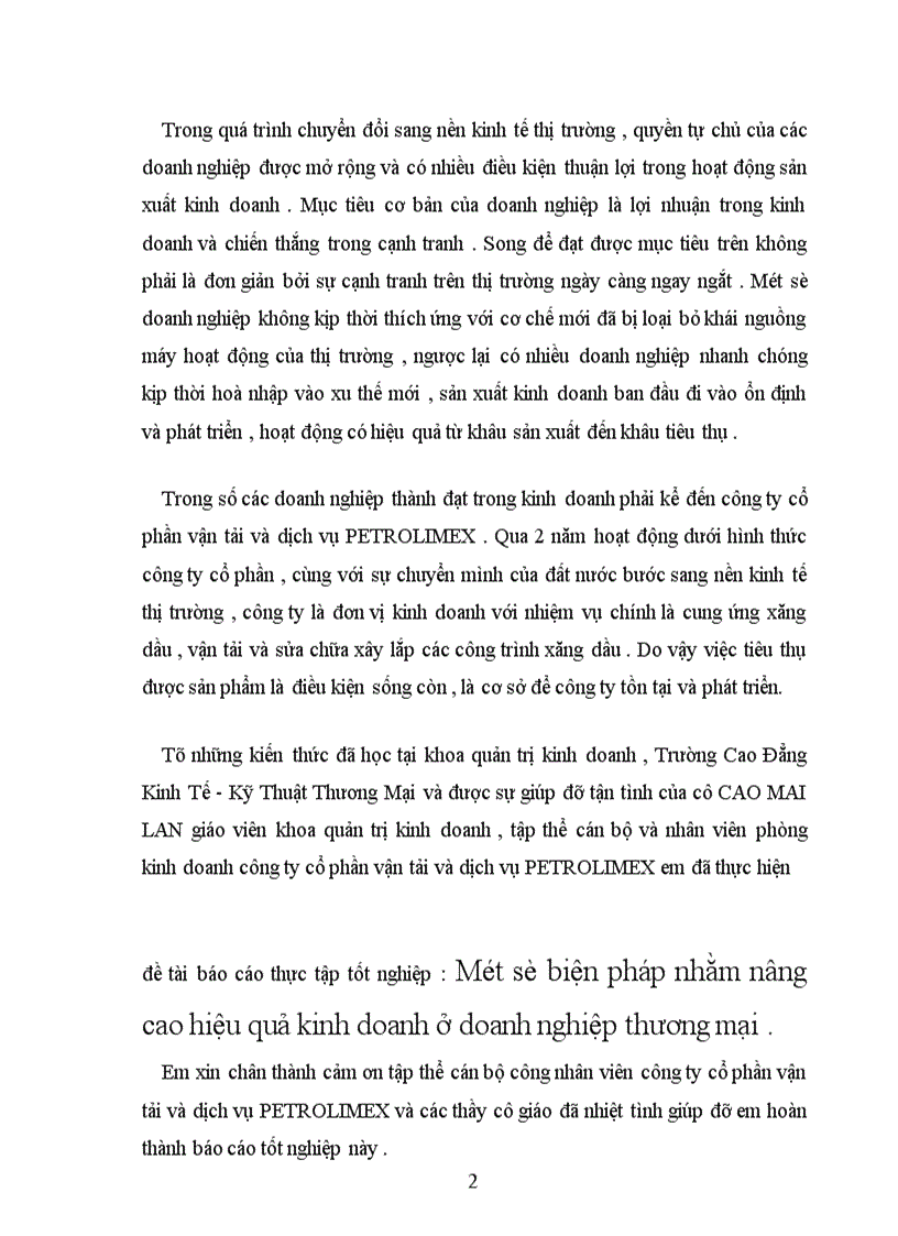 Một số biện pháp và kiến nghị góp phần nâng cao hiệu quả kinh doanh của công ty cổ phần vận tải và dịch vụ PETROLIMEX
