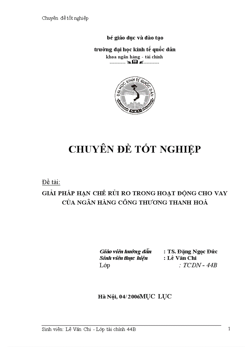 Giải phỏp hạn chế rủi ro trong hoạt động cho vay của Ngân hàng công thương Thanh Hoá