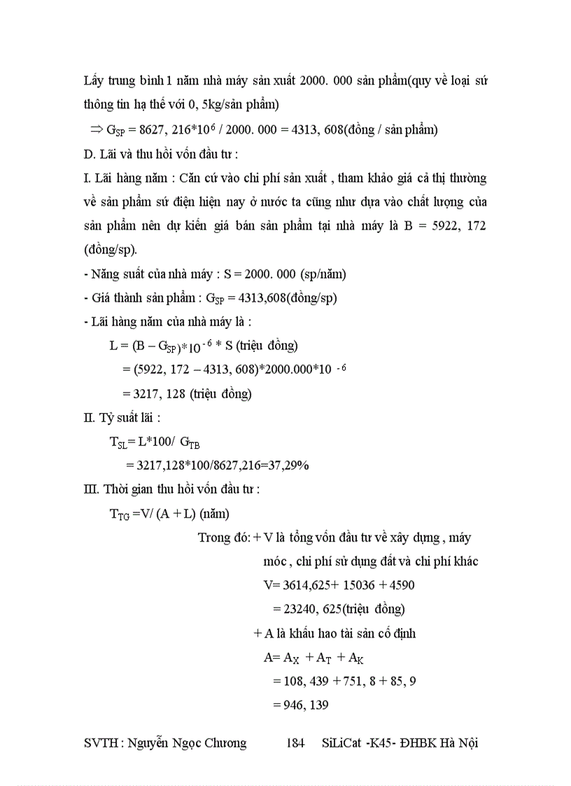 image for page Thiết kế nhà máy sản xuất sứ điện hạ thế năng suất 1000 tấn /năm , nhiệt độ nung 12800C , lò nung con thoi