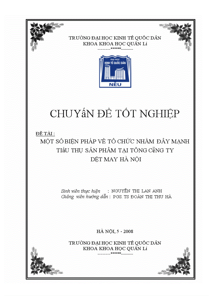 image for page Một số biện pháp về tổ chức nhằm đẩy mạnh tiêu thụ sản phẩm tại tổng công ty dệt may hà nội