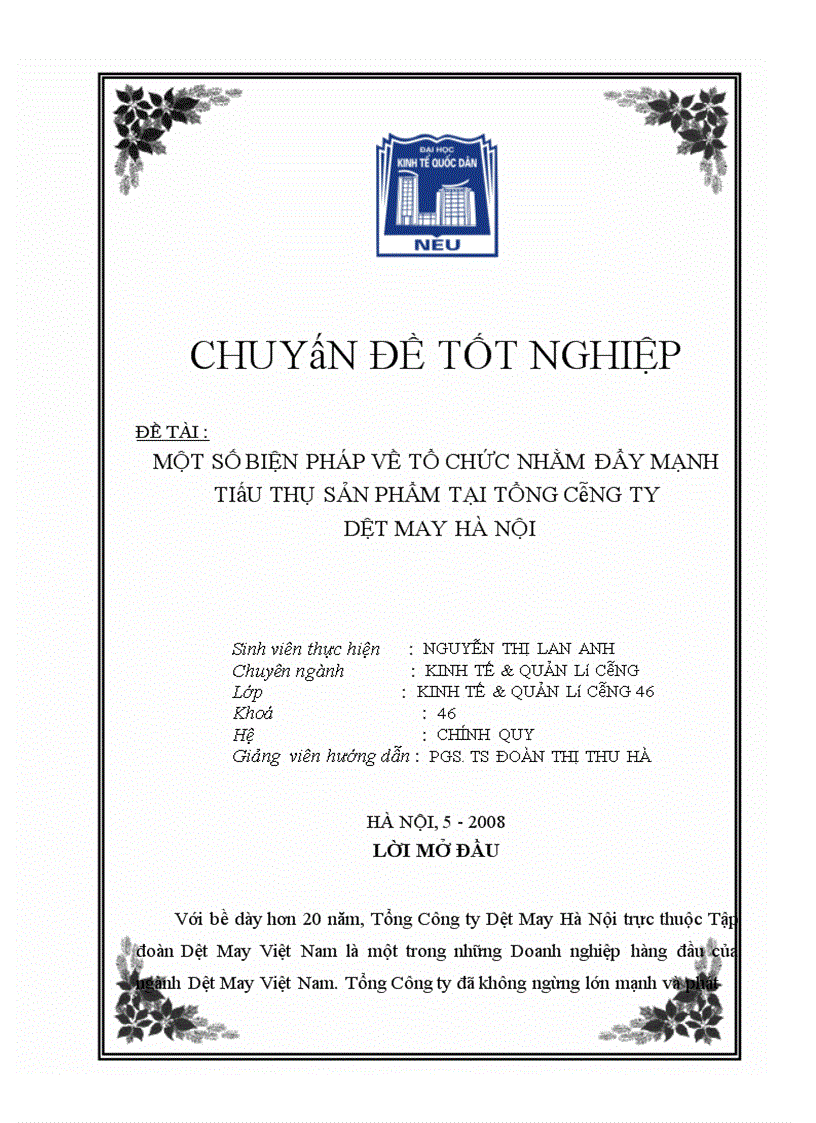 image for page Một số biện pháp về tổ chức nhằm đẩy mạnh tiêu thụ sản phẩm tại tổng công ty dệt may hà nội