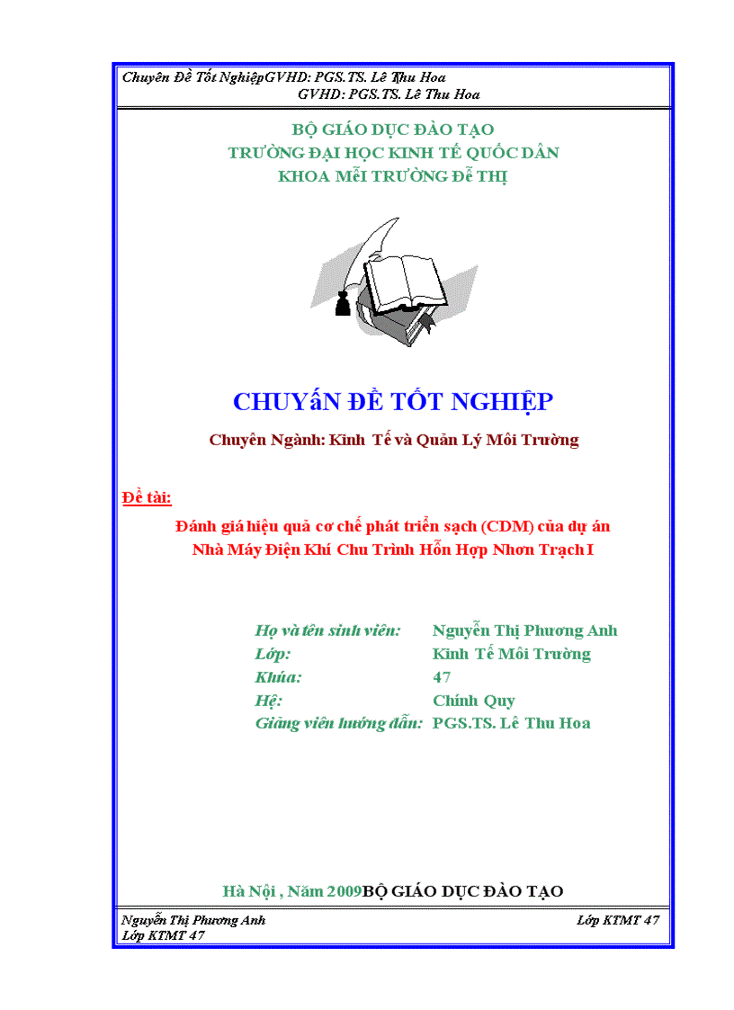 image for page Đánh giá hiệu quả cơ chế phát triển sạch (CDM) của dự án nhà máy điện khí chu trình hỗn hợp Nhơn Trạch I