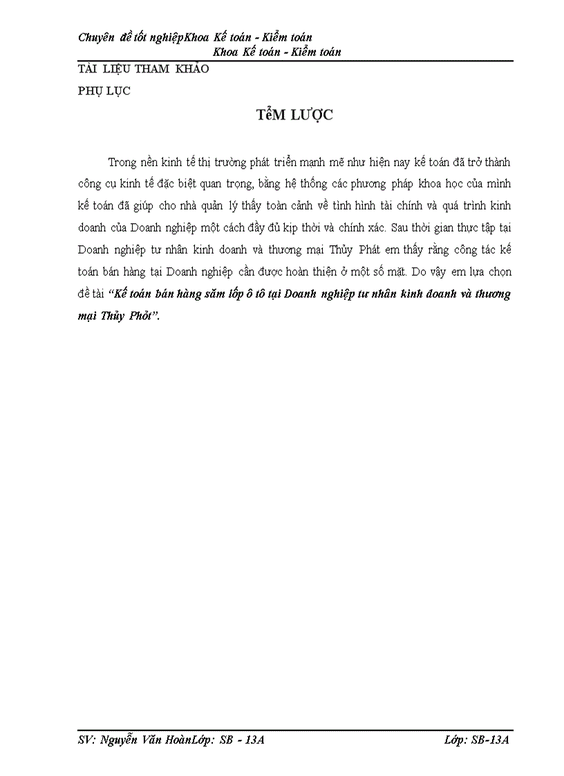 image for page Kế toán bán hàng săm lốp ô tô tại Doanh nghiệp tư nhân kinh doanh và thương mại Thủy Phát