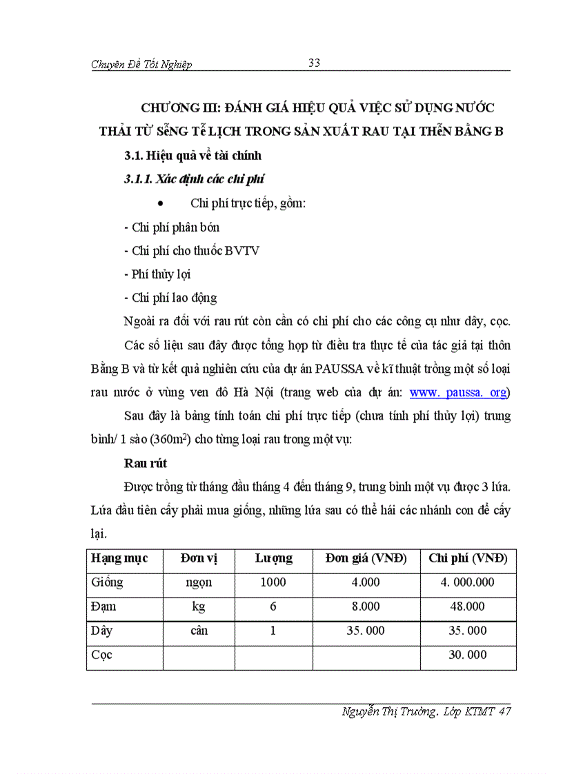 image for page Đánh giá hiệu quả của việc dử sụng nước thải trong sản xuất rau tại thôn Bằng B, Hoàng Liệt, Hoàng Mai