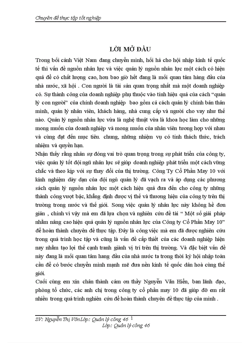 image for page Một số giải pháp nhằm nâng cao hiệu quả quản lý nguồn nhân lực của Công ty Cổ Phần May 10