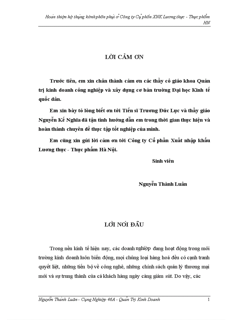 image for page Hoàn thiện hệ thống kênh phân phối ở công ty ̉cổ phần XNK Lương thực - Thực phẩm HN