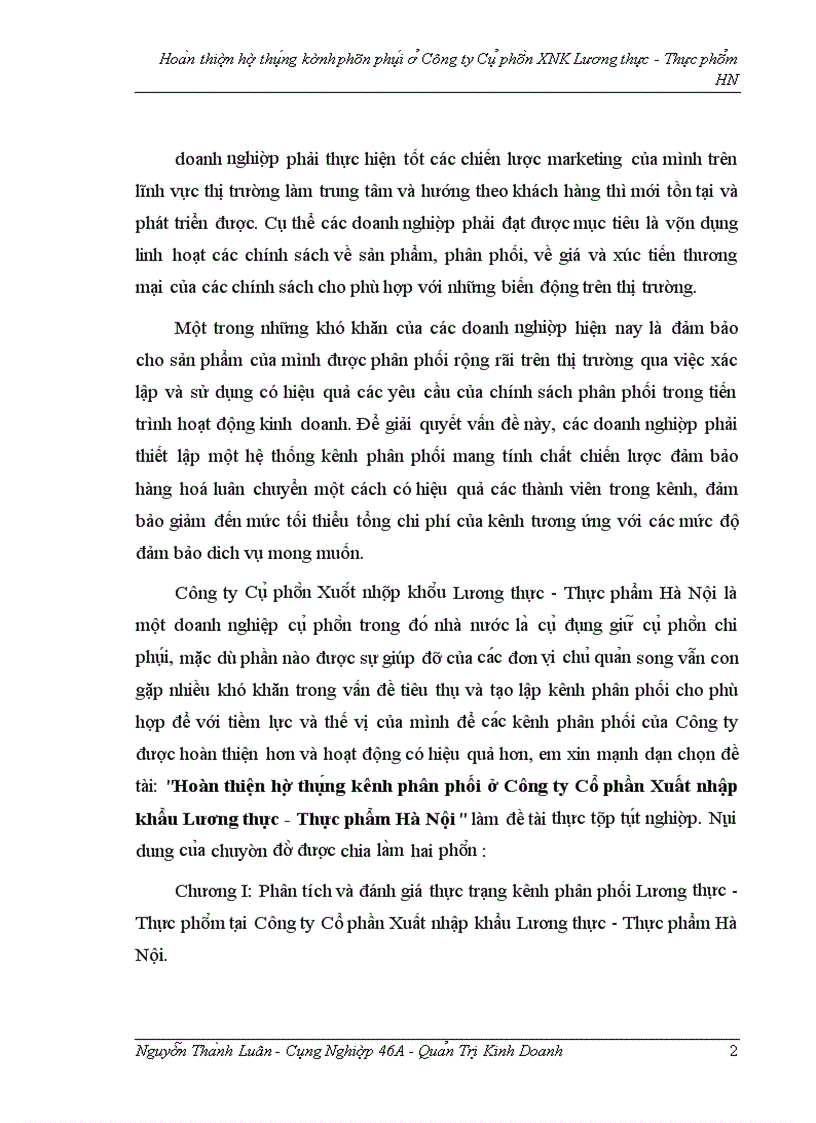image for page Hoàn thiện hệ thống kênh phân phối ở công ty ̉cổ phần XNK Lương thực - Thực phẩm HN