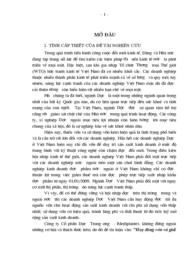 Huy động vốn và giải pháp nâng cao hiệu quả sử dụng vốn của Công ty Cổ phần Dược Trung ương - Mediplantex