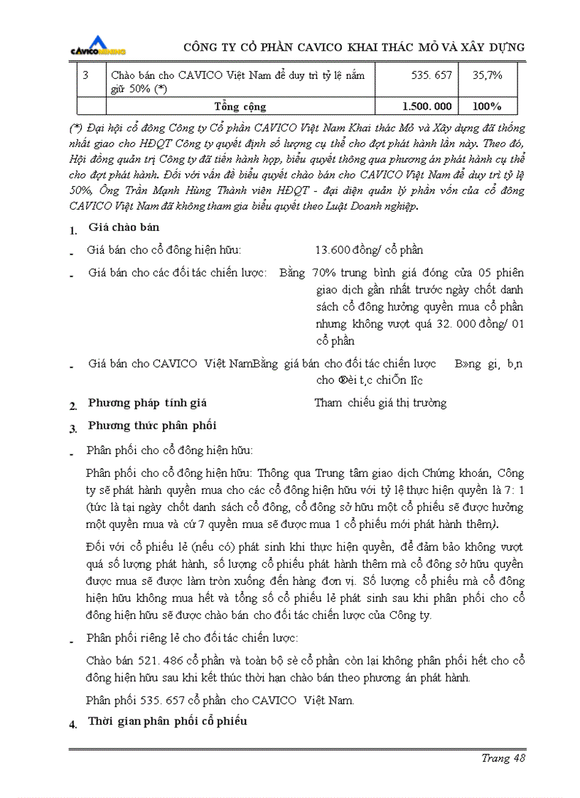 image for page Bản cáo bạch Công ty Cổ phần CAVICO Khai thác Mỏ và Xây dựng
