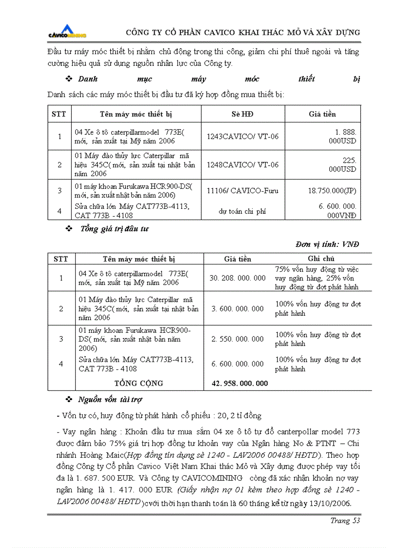 image for page Bản cáo bạch Công ty Cổ phần CAVICO Khai thác Mỏ và Xây dựng